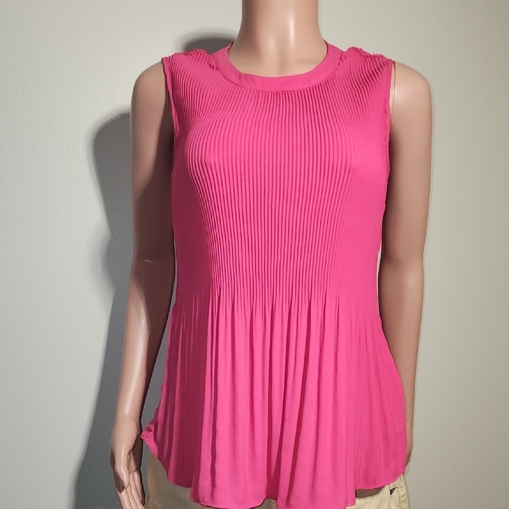 Adrianna Papell Pink Pleated Ribbed Tank Top